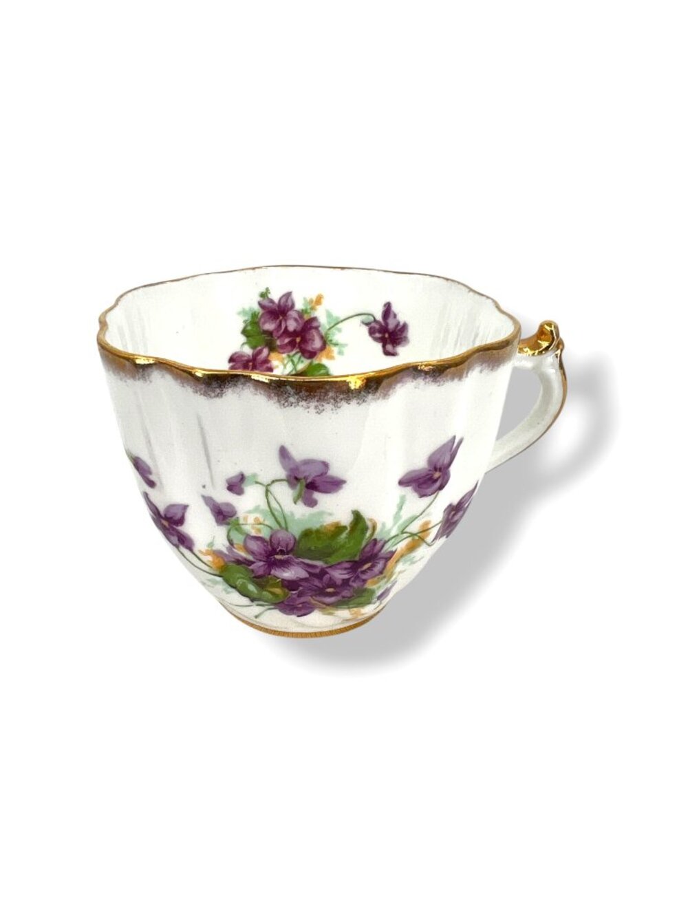 Stanley England Fine Bone China Cup Purple Floral Gold Trim Vintage Collectible